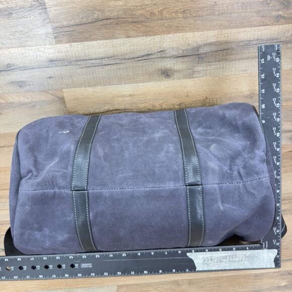 F.H. Wadsworth NYC Blue Matron Fabric Black Leather Trim Zip Duffle Bag Size L - Picture 5 of 10